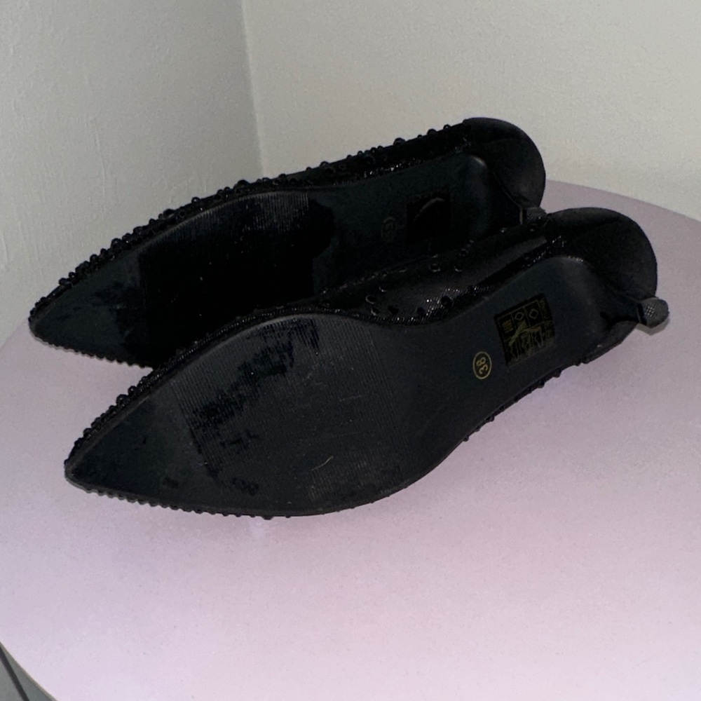 Juicy Couture Black Mesh Pointed Kitten Heel Pumps with Beaded Accents - Picture 4 of 6
